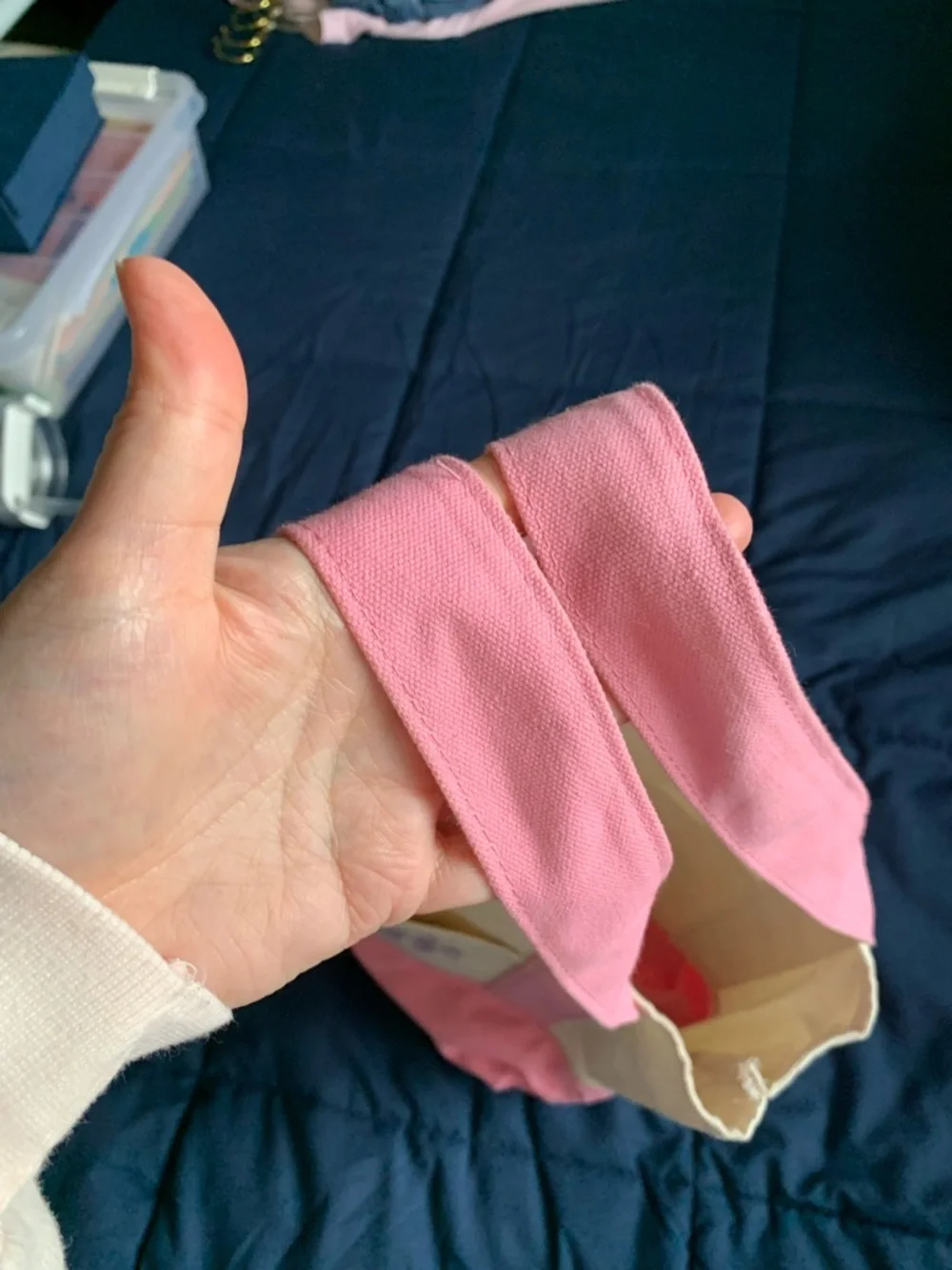 Trader Joe's Pink and Cream Canvas Mini Tote - Picture 3 of 4